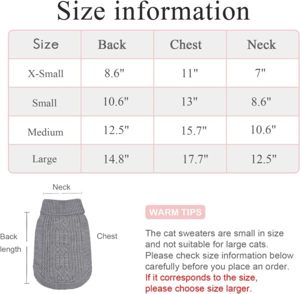 Cat Clothes 14 Color Turtleneck Knitted Sleeveless Dog Sweater Warm Winter Cat Sweater Outfits for Cats or Small Dogs in Cold Season(Medium, Grey) - Image 6