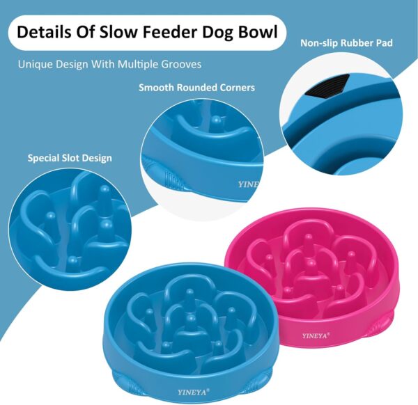 4 Cups Pet Food Bowls for Large Dogs, Slow Feeder Pet Bowls for Dogs, Anti-slip Large Dog Bowl Slow Feeder, Large Dog Feeder to Slow Down Eating 2Pcs Rose Red&Dark Blue - Image 4