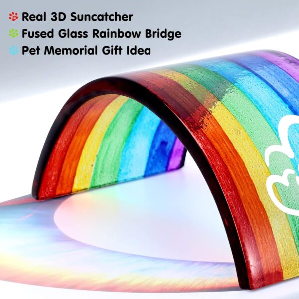 Huray Rayho Rainbow Bridge Fused Glass 3D Colorful Bridge with Sympathy Card Memorial Gift for Dog Cat Guinea Pig Lover Pet Lost Present Sorry Gift Set of 2 - Image 3