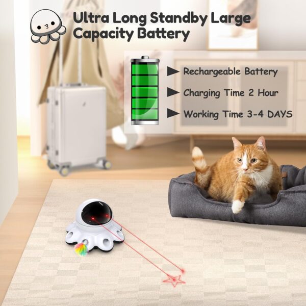 ORSDA Cat Laser Toy, 2-in-1 Interactive Cat Toys for Indoor Cats, Automatic Laser Pointer Cat Toy, 8 Holes Mice Whack A Mole Moving Feather, USB Rechargeable Electronic Kitten Toys for All Breeds - Image 6