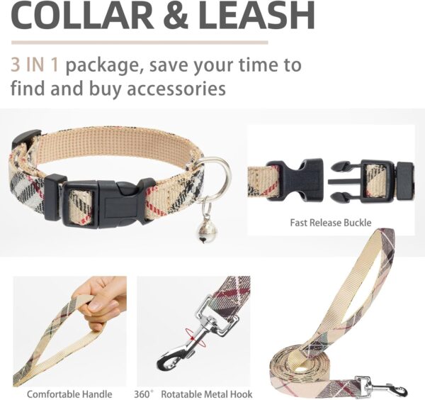 PUPTECK Adjustable Dog Harness Collar and Leash Set Step in No Pull Pet Harness for Small Medium Dogs Puppy and Cats Outdoor Walking Running, Soft Mesh Padded Reflective Vest Harnesses, Beige S - Image 5