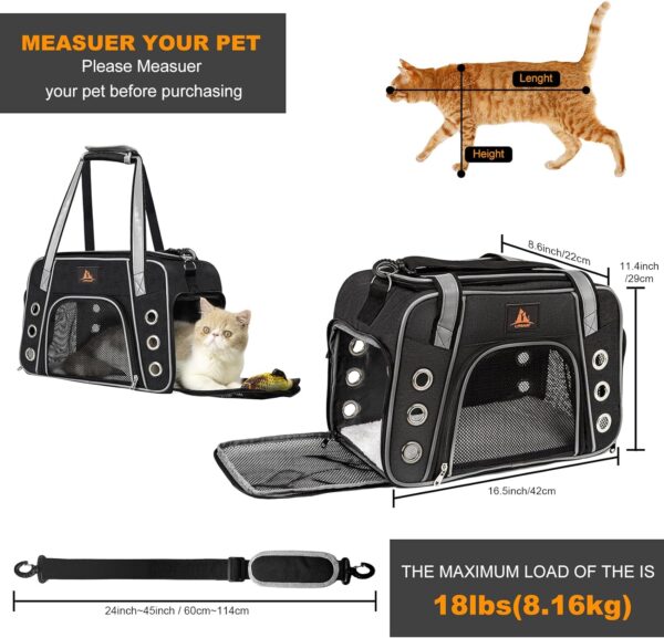 Lifeand Cat Carrier for Large and Medium Cats Under 18lb, Collapsible Soft Sided Pet Carrier, Dog Carrier, Airline Approved for Cats, Small Dogs, Kitten, Pet Privacy Protection Travel Carrier - Image 2