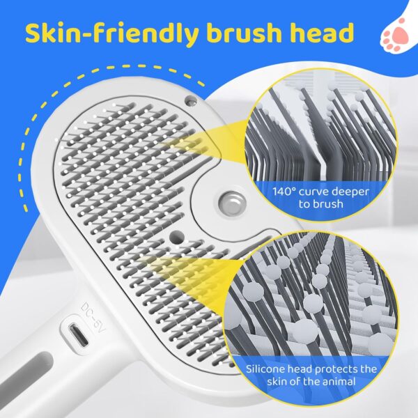 Cat Steam Brush for Shedding, Self Cleaning Cat Grooming Brush for Massage, Cat Brush with Steam for Removing Tangled and Loosse Hair, Steamy Cat Brush for Long and Short Hair Dogs and Cats (White) - Image 6