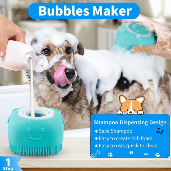 3PCS Dog Bath Brush | Dog Shampoo Brush | Dog Scrubber for Bath | Dog/Grooming/Washing Brush Scrubber with Adjustable Ring Handle for Short & Long Haired Dogs/Cats (Blue Blue White) - Image 2