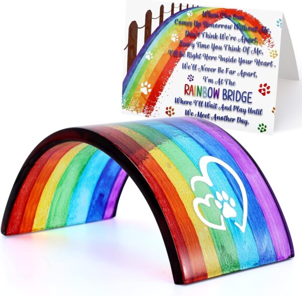 Huray Rayho Rainbow Bridge Fused Glass 3D Colorful Bridge with Sympathy Card Memorial Gift for Dog Cat Guinea Pig Lover Pet Lost Present Sorry Gift Set of 2