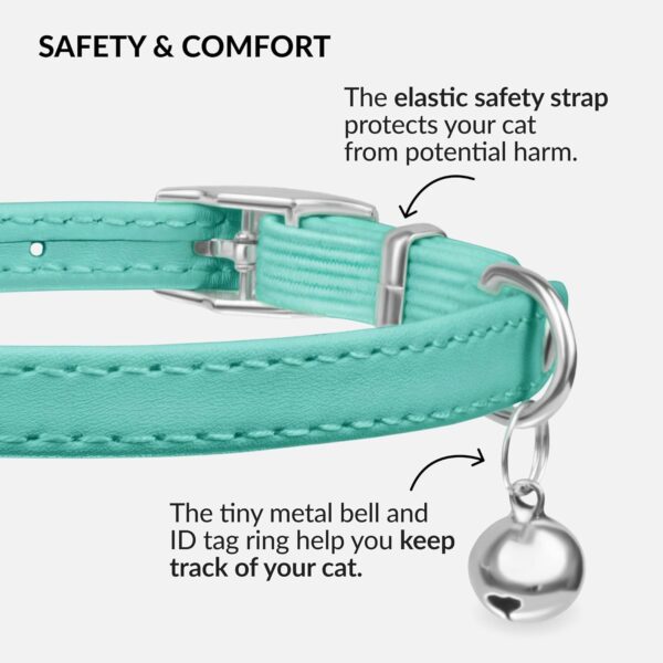 CollarDirect Leather Cat Collar with Bell - Kitten Collar, Small and Big Cat Collar for Boy Cats, Girl Cats with Safety Elastic Strap (Neck Fit 8"-11", Mint Green) - Image 4