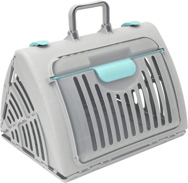 SportPet Designs Sport Pet Foldable Travel Cat Carrier with A Waterproof Bed - Front Door Plastic Collapsible Carrier, Gray (CM-10064-CS01) - Image 2