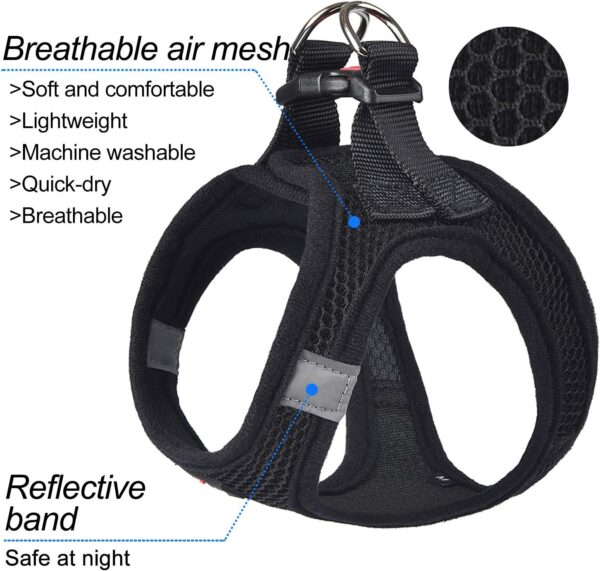 Dog Harness Step-in Breathable Puppy Cat Dog Vest Harnesses for Small Medium Dogs Black - Image 2