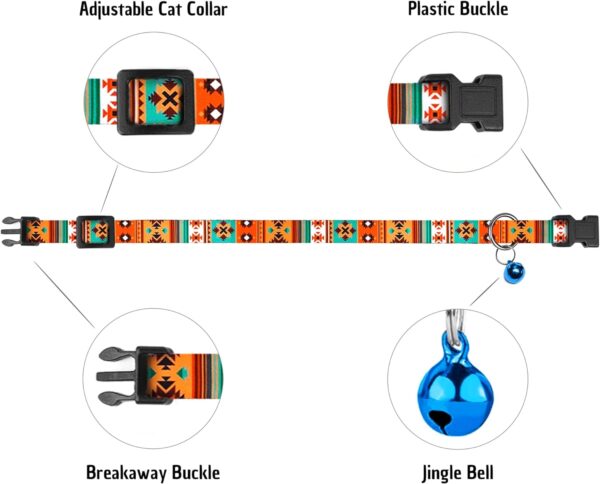 Cat Collar Breakaway 2PCS Adjustable Pattern Tribal Aztec Southwest Safety Pet Collars for Cats Kitten (Tribal + Southwest) - Image 4