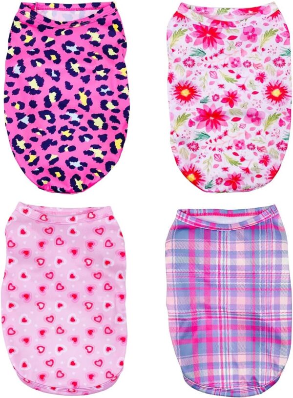 PET SHOW 4 Pack Paw Bone Printed Dog Clothes Shirts Soft Vest Lightweight Sleeveless Cats Doggies T-Shirts Puppies Tank Top Tee for Small Medium Dogs White Black Pink Blue (Large, Pink for Girls)