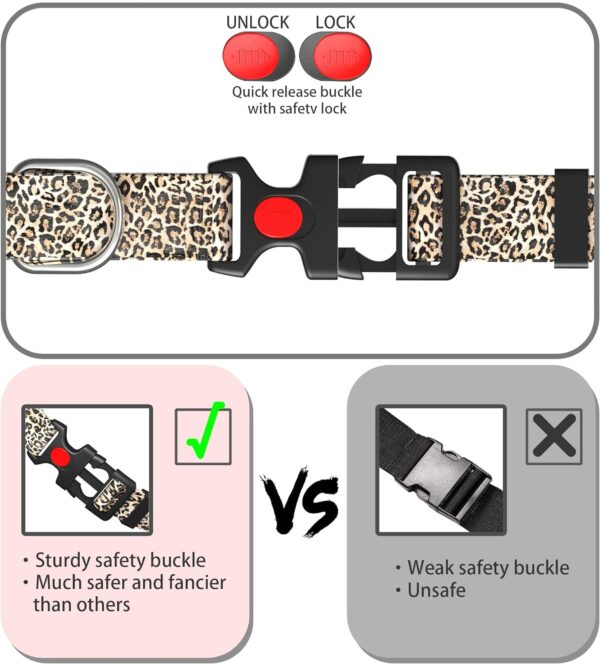 Cute Floral Dog Collar for Small Medium Large Dogs,Girl Female Dog Collars Soft Patterns Adjustable Pet Collar with Quick Release Safety Buckle for Puppy Breed Boy Dogs,Leopard,M - Image 5