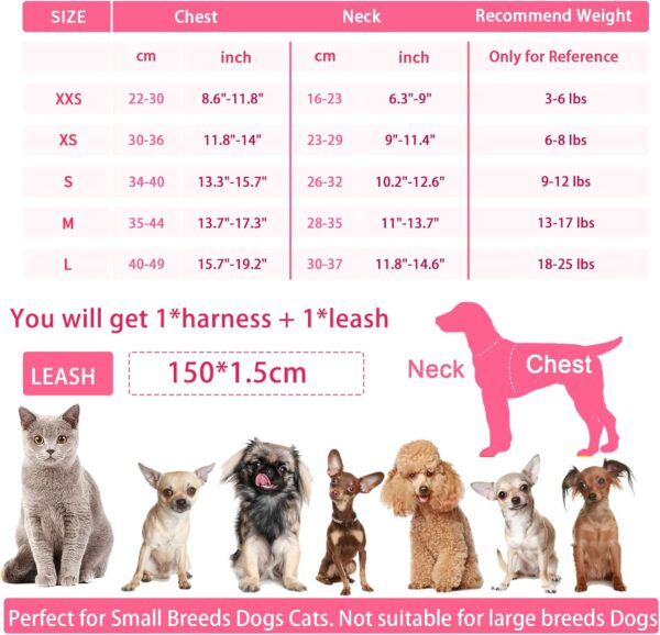 Soft Small Dog Harness and Leash Set Step in Air Mesh Puppy Harness Leash Easy Walk Dog Harness Vest Adjustable Reflective No Pull Dog Harnesses for Small Dogs Cats (Pink,XXS) - Image 6