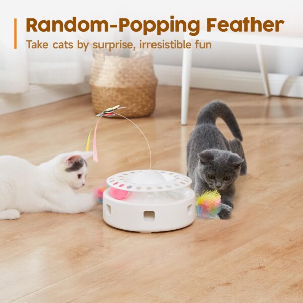 Potaroma Cat Toys 3in1 Automatic Interactive Kitten Toy, Fluttering Butterfly, Moving Ambush Feather, Track Balls, Dual Power Supplies, USB Powered, Indoor Exercise Kicker (Bright White) - Image 4