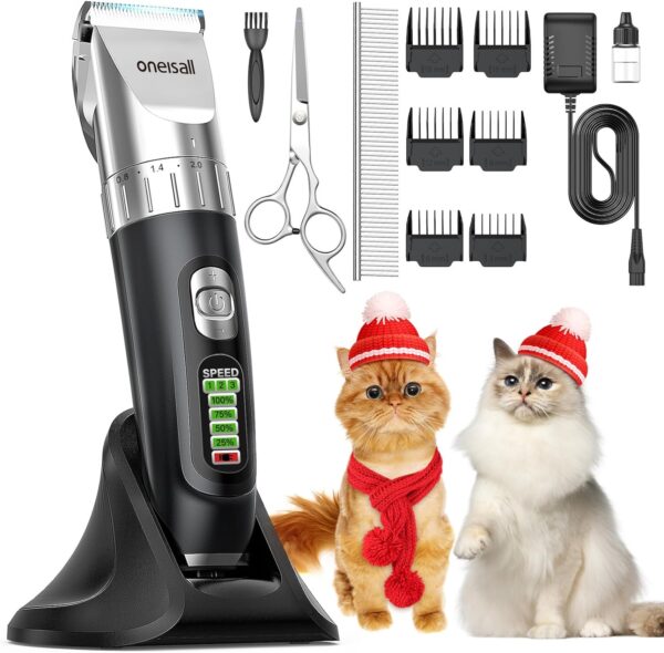 oneisall Cat Hair Trimmer,Quiet Cat Clippers for Matted Hair,Cordless Cat Grooming Kit with Comb,3 Speed Cat Shavers for Matted Long Hair