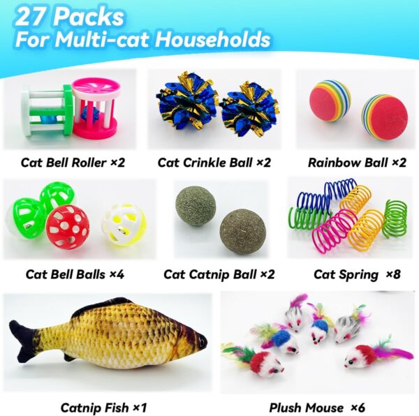 Cat Toys 27 Packs Combo Set, Cat Catnip Fish and Ball Toy, Cat Bell Balls Crinkle Balls, Cat Spring Toys, Plush Mices Attract Cats to Swat, Bite, Hunt, Interactive Toys - Image 2