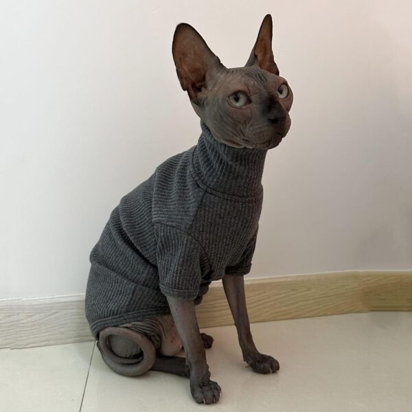 Sphynx Cats Shirt Cat Turtleneck Cotton Sweater Pullover Kitten T-Shirts with Sleeves Cat Pajamas Jumpsuit for Sphynx Cornish Rex, Devon Rex, Peterbald (Medium (Pack of 1), Deep Grey) - Image 4