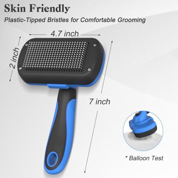 Self Cleaning Slicker Brush for Dogs & Cats, Skin Friendly Grooming Cat Brush, Dog Brush for Shedding, Deshedding Brush, Hair Brush Puppy Brush for Haired Dogs, Pet Supplies Accessories, Blue - Image 4