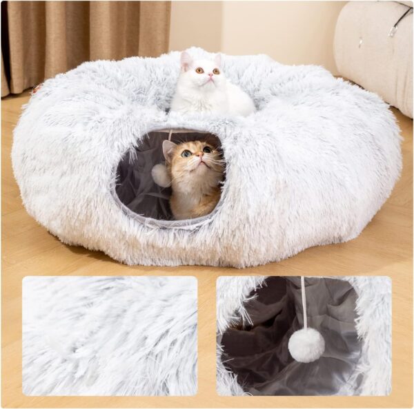 Plush Cat Tunnel with Cat Bed for Indoor Cats,Multifunctional Cat Toys for Small Medium Large Cat. - Image 3