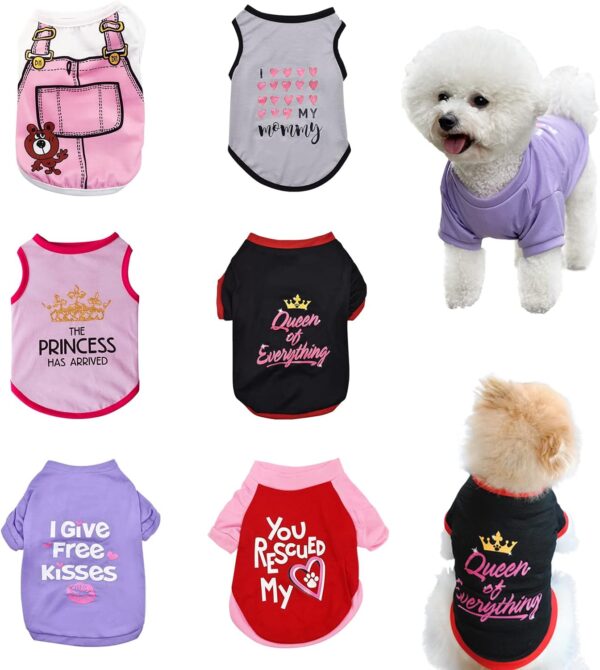 6 Pack Dog Clothes for Small Dogs Boy and Girl, Soft and Breathable Puppy Kitten Dog Shirts with Letters for Pet Dogs Cats, Summer Dog T-Shirts Apparel Sleeveless Vests for Chihuahua Yorkies