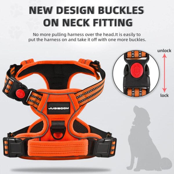 No Pull Dog Harness with A Free Heavy Duty 5ft Dog Leash, Adjustable Soft Padded Dog Vest, Reflective No-Choke Pet Oxford Vest with Easy Control Handle for Dogs(Orange, Medium) - Image 2