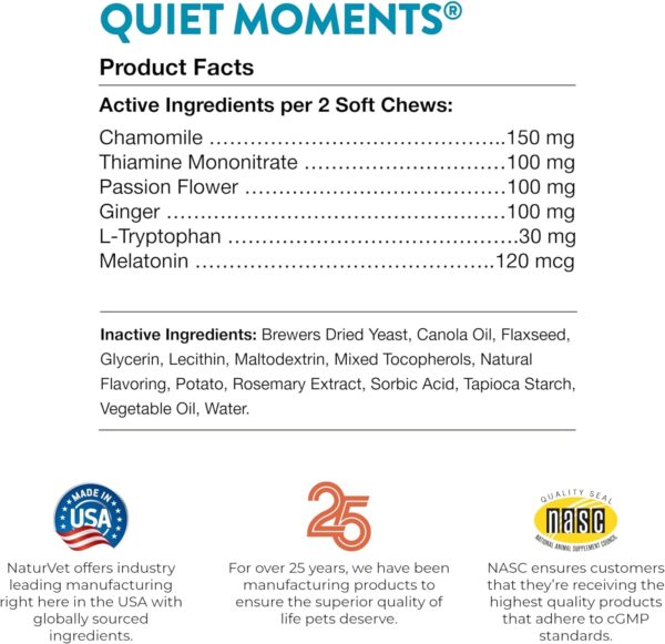 NaturVet Quiet Moments Calming Aid Melatonin Dog Supplement – Helps Reduce Stress in Dogs – for Pet Storm Anxiety, Fireworks, Motion Sickness, Grooming, Separation, Travel – 240 Ct. Chews - Image 8