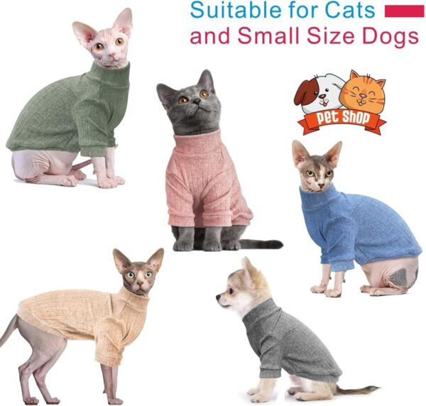 Idepet Sphynx Hairless Cats Sweater Shirt Kitten Soft Puppy Clothes Pullover Cute Cat Pajamas Jumpsuit Cotton Apparel Pet Winter Turtleneck for Cats and Teacup Chihuahua Small Dogs(Green,M) - Image 2