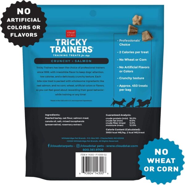 Cloud Star Tricky Trainers Crunchy Dog Training Treats 8 oz Pouch, Salmon Flavor, Low Calorie Behavior Aid with 450 treats - Image 2