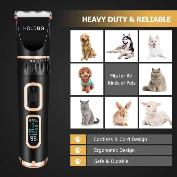 Dog Clippers Professional Heavy Duty Grooming Clipper 3-Speed Low Noise High Power Rechargeable Cordless Pet Tools for Small & Large Dogs Cats Pets with Thick Coats - Image 3