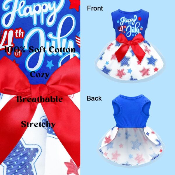 Happy 4th of July Dog Outfit Patriotic Dog Tulle Dress with Red Bowknot Independent Day Dog Pet Doggie Apparel Clothes for Small Dogs Puppy Cats Girl - Image 6