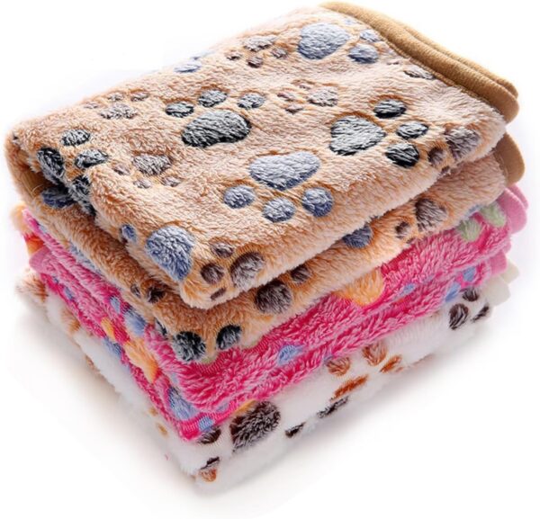 1 Pack 3 Blankets Super Soft Fluffy Premium Fleece Pet Blanket Flannel Throw for Dog Puppy Cat Paw Brown/Pink/White Medium(30x20 inch)