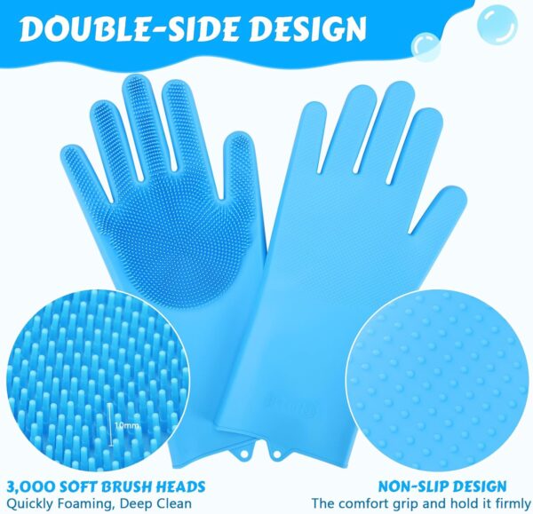 Pecute Pet Grooming Gloves, Heat Resistant Cat Bathing Gloves with High-Density Teeth, Silicone Dog Bathing Gloves with Enhanced Five Finger Design, Bathing and Massaging for Dogs and Cats Blue - Image 3