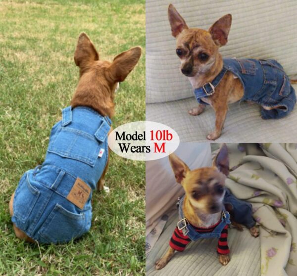 Dog Shirts Clothes Denim Overalls, Pet Jeans Onesies Apparel, Puppy Jean Jacket Sling Jumpsuit Costumes, Fashion Comfortable Blue Pants Clothing for Small Medium Dogs Cats Boy Girl (Blue, Large) - Image 4