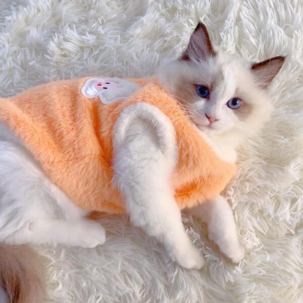 Cute Cat Coat Warm Cozy Pet Apparel No Sleeve Soft Relief Sheep Pattern Dogs Puppy Dress Outfit Cat Clothes for Kittens Cat Clothes for Cats Only Female (Medium, Pink) - Image 7