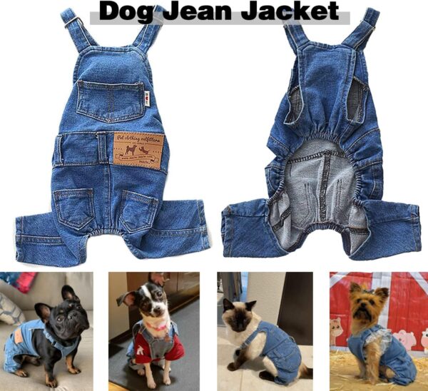 Dog Shirts Clothes Denim Overalls, Pet Jeans Onesies Apparel, Puppy Jean Jacket Sling Jumpsuit Costumes, Fashion Comfortable Blue Pants Clothing for Small Medium Dogs Cats Boy Girl (Blue, Large) - Image 7