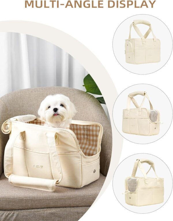 Dog Carrier for Small Dogs Rabbit cat with Large Pockets, Cotton Bag, Dog Carrier Soft Sided, Collapsible Travel Puppy Carrier (Beige, 13.6" L x 6.5" W x 10" H) - Image 3