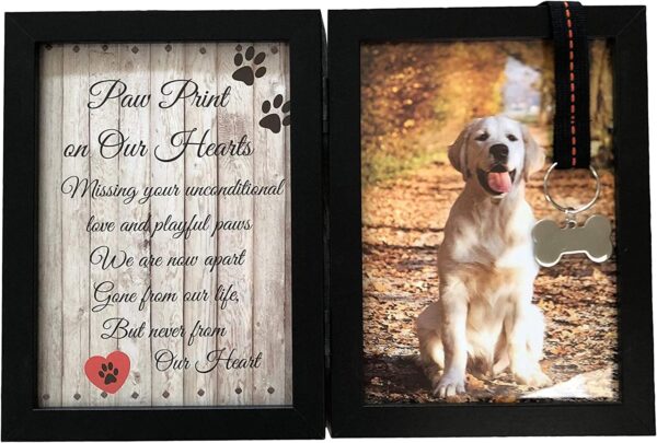 Pet Memorial 5"x7" Picture Frame for Dog or Cat with Ribbon and Tag - Features a Folding Photo Frame and Sympathy Poem - Loss of Pet Thoughtful Folding Gift