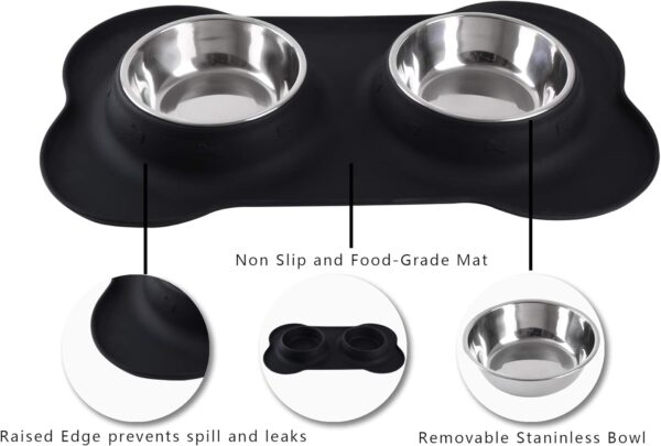 Hubulk Pet Dog Bowls 2 Stainless Steel Dog Bowl with No Spill Non-Skid Silicone Mat + Pet Food Scoop Water and Food Feeder Bowls for Feeding Small Medium Large Dogs Cats Puppies (M, Black) - Image 3