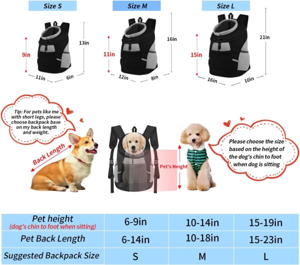 Dog Backpack Carrier, Front Chest Carrier for Dogs, Pet Carrying Bag for Travel Hiking Cycling Outdoor Black L - Image 6