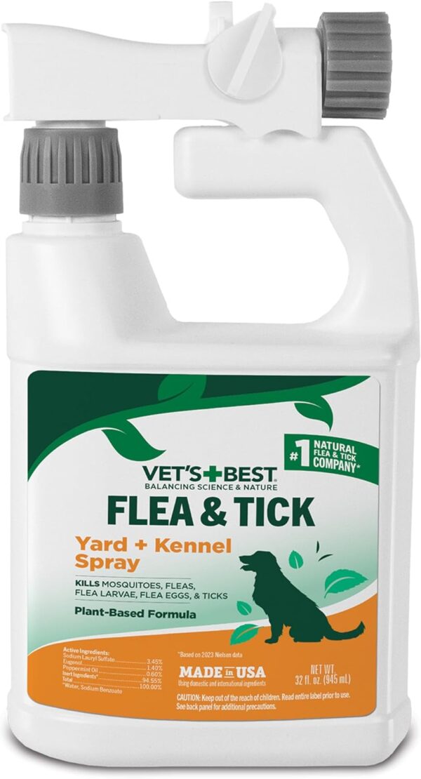 Vet's Best Flea and Tick Yard and Kennel Spray - kills Mosquitoes with Certified Natural Oils - Plant Safe with Ready-to-Use Hose Attachment - 32 oz