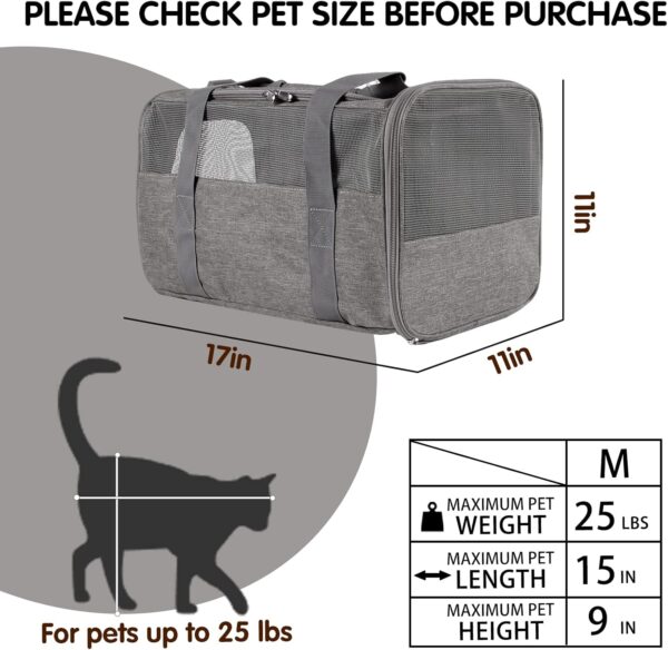 Cat Carrier, Soft-Sided Airline Approved Pet Carrier Case with 4 Ventilated Windows for Cats and Dogs Under 10-25Lbs (17.0 L x 11.0 W x 11.0 H Inch, Grey) - Image 4