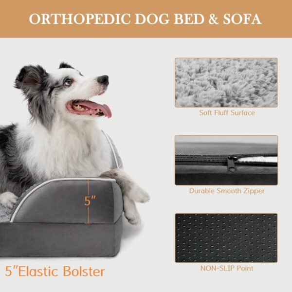 Waterproof Orthopedic Foam Dog Beds for Extra Large Dogs, XL Dog Bed with Bolster, Washable Dog Bed Sofa Pet Bed with Removable Cover & Non-Slip Bottom(X-large,Grey) - Image 2