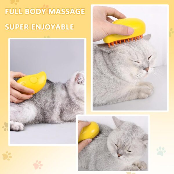 Cat Mist Brush, 3 in 1 Cat Comb for Massage, Self Cleaning Cat Brush with Water, Rechargeable Silicone Dog Steam Brush, Cat Bath Brush Eliminates Flying and Tangled Hair Cat Grooming Comb(Yellow) - Image 5