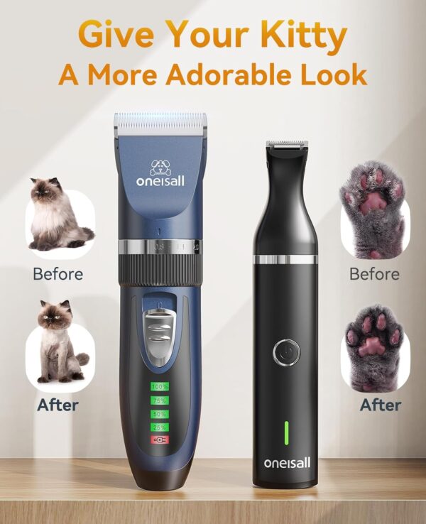 oneisall Cat Clippers for Matted Hair,2 in 1 Cat Grooming Kit,Quiet Cordless Cat Shaver and Paw Trimmer for Long Hair,Cat Hair Trimmer,Pet Clippers for Cats - Image 4