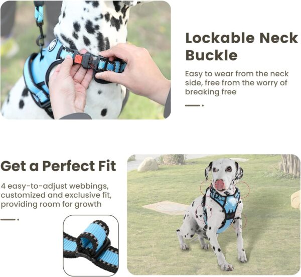 FURRYFECTION No Pull Dog Harness, Reflective Vest Harness with Leash No Choke Soft Padded Dog Vest, Adjustable Front Lead Dog Harnesses with Dog Seat Belt for Small Medium Large Dogs, Blue, L - Image 3