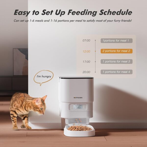 Automatic Cat Feeder - Auto Dog Feeder Easy to Use with Large Storage, Schedual Timed Pet Feeder Double Power Supply, Cat Food Dispenser for Dry Food,1-6 Meals Control, Easy Programmable - Image 3