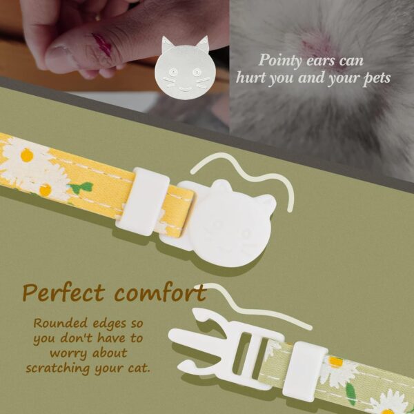 2 Pack Cotton Breakaway Cat Collar with Bell,Yellow&Green Flowers Pendant Cute Cat Collar Kitten Collar,Ideal for Girl Cats Boy Cats - Image 6