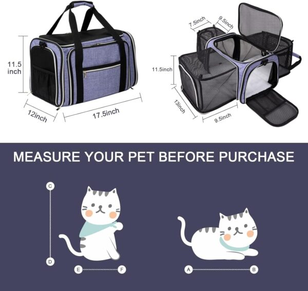 BAGLHER Cat Carrier Bag,Airline Approved Pet Carrier Soft Side Pet Travel 5 Sides Open Doors 3 Sides Expandable Foldable Dog Carrier with Fleece Pad - Image 2