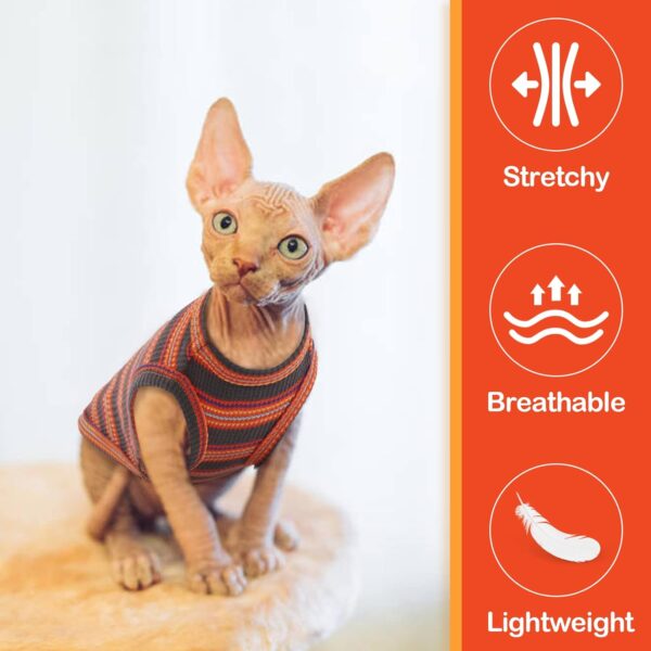 Sphynx Cat Clothes, Breathable Hairless Cat Shirts, Stripe Kitten T-Shirts Sleeveless, Pullover Cat Sweaters, Pet Summer Apparel for Sphynx, Cornish Rex, Devon Rex, Peterbald, Small Dogs - Image 2