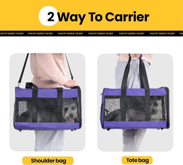 Cat Carrier Airline Approved, Soft-Sided Dog Carrier with Inner Safety Leash, Pet Transport Carrier for Small-Medium Cats Puppies up to 15 Lbs, Collapsible Travel Kitten Carrier Bag -Purple M - Image 6