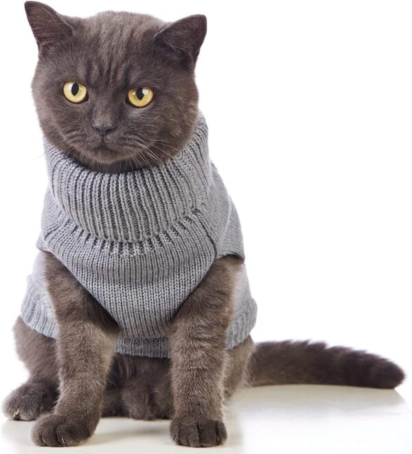 Cat Clothes 14 Color Turtleneck Knitted Sleeveless Dog Sweater Warm Winter Cat Sweater Outfits for Cats or Small Dogs in Cold Season(Medium, Grey) - Image 2